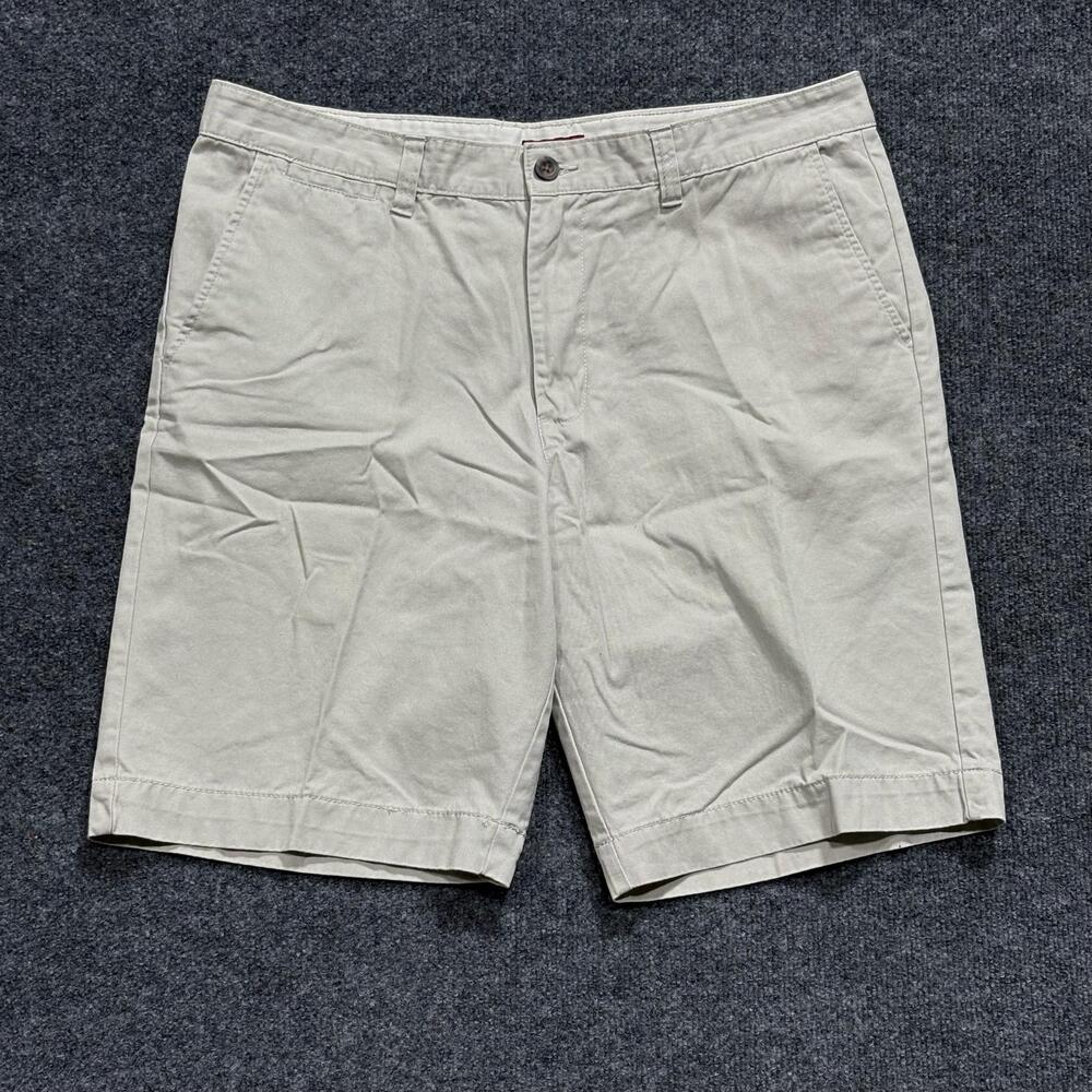 Merona Shorts Mens 36 Beige Flat Front Chino 100% Cotton Casual Pockets Summer